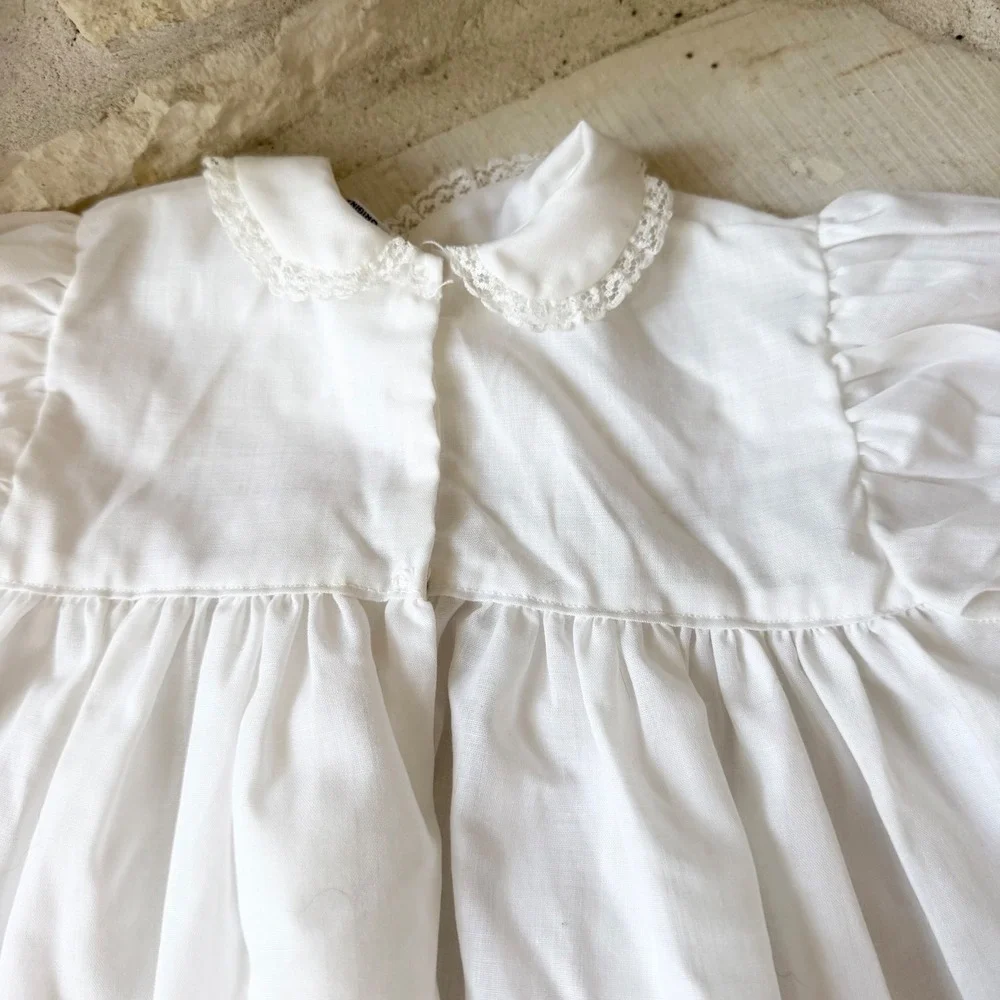 Madonna Original Vintage White Eyelet Lace Christening Dress Baby Girl 3-6 mo